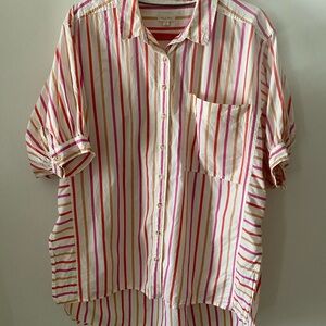 Pilcro Pink, Cream & Orange Striped Short-Sleeve Button-Down Shirt